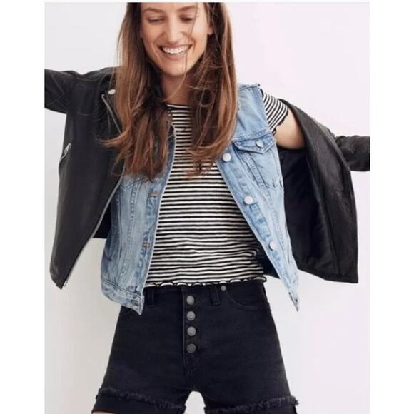 Madewell High-Rise Denim Shorts Button-Front Edition in Faded Black Wash – Sz 24